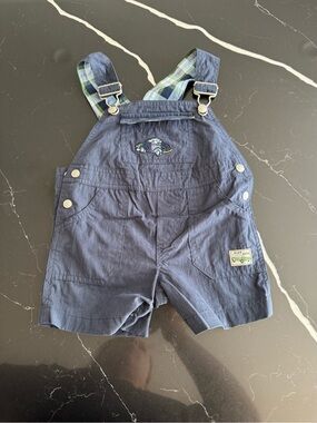 Koala Kids Navy Blue‎ Short Overalls with Plaid Lining